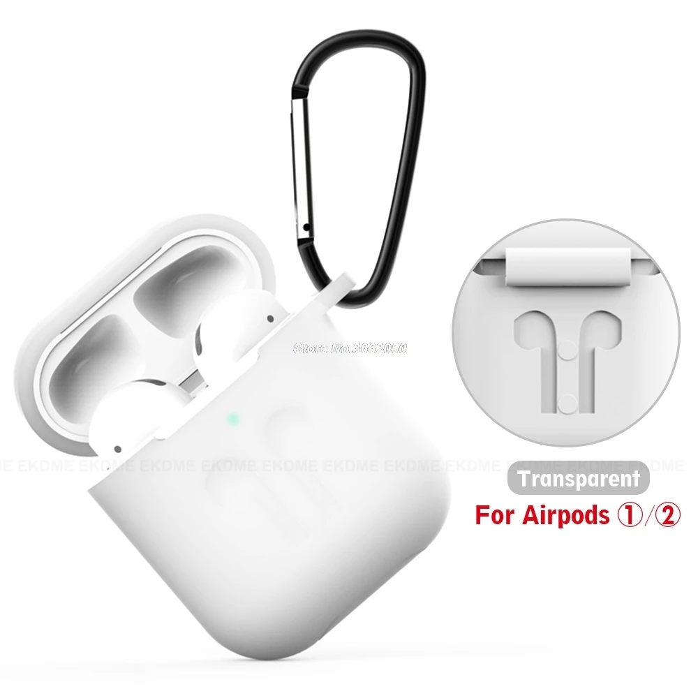 Роскошный защитный чехол для наушников Airpods 2 1 мягкие силиконовые чехлы для Apple Air Pods 2 1 противоударный бампер с крюком - Цвет: Transparent