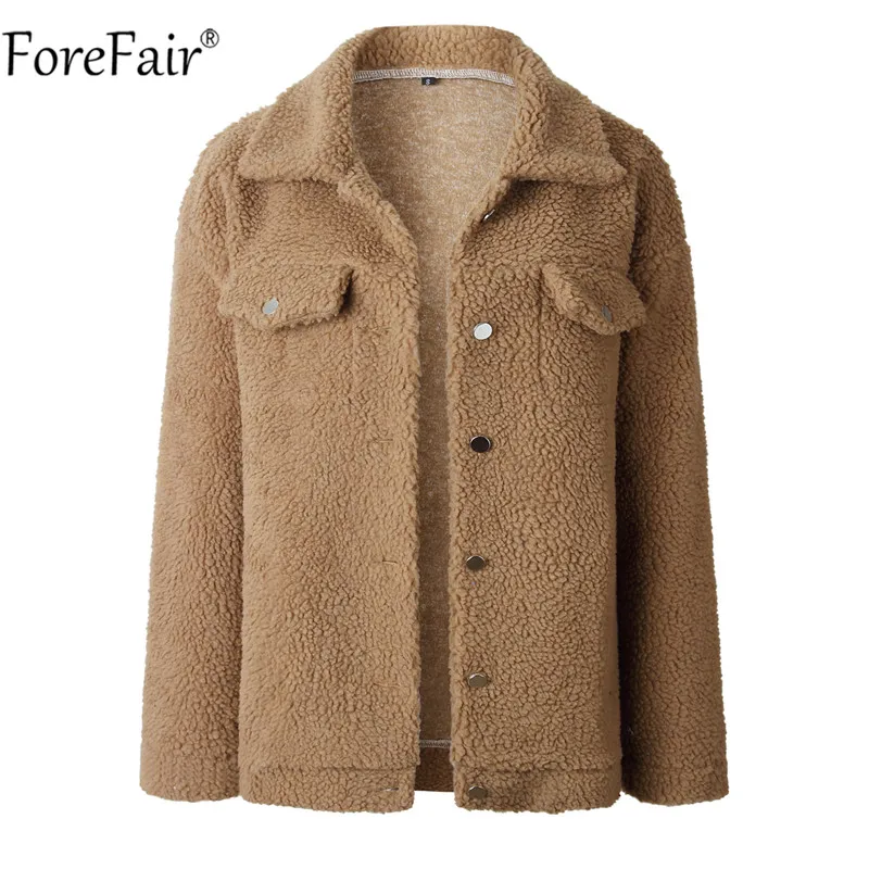 Forefair для женщин искусственный мех негабаритных пальто повседневное плюшевые осень зима Свободная верхняя одежда плюшевое пальто куртка