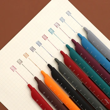 

Multifunction Retro Color gel pen 0.5mm 3 in 1 Creative journal Ruler Pen Cartoon Bookmark pen School supplies