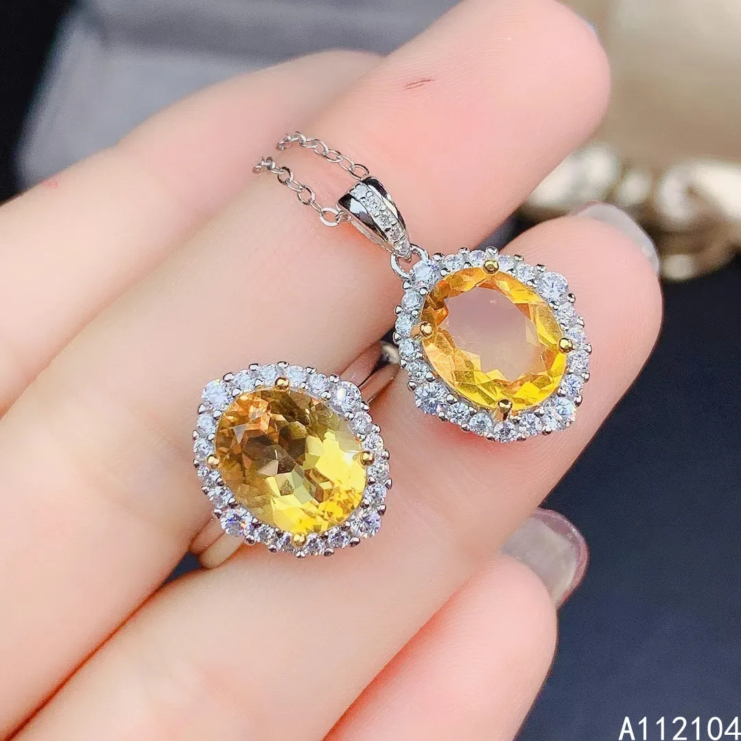 

KJJEAXCMY Fine Jewelry 925 Sterling Silver Inlaid Natural citrine women's classic popular oval gem Ring Pendant suit support det