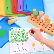 Brosse à peinture en bois, manche en bois, joint, éponge, outil de peinture pour enfants, Graffiti, jouets de dessin de gribouillage pour enfants, 4 pièces/ensemble