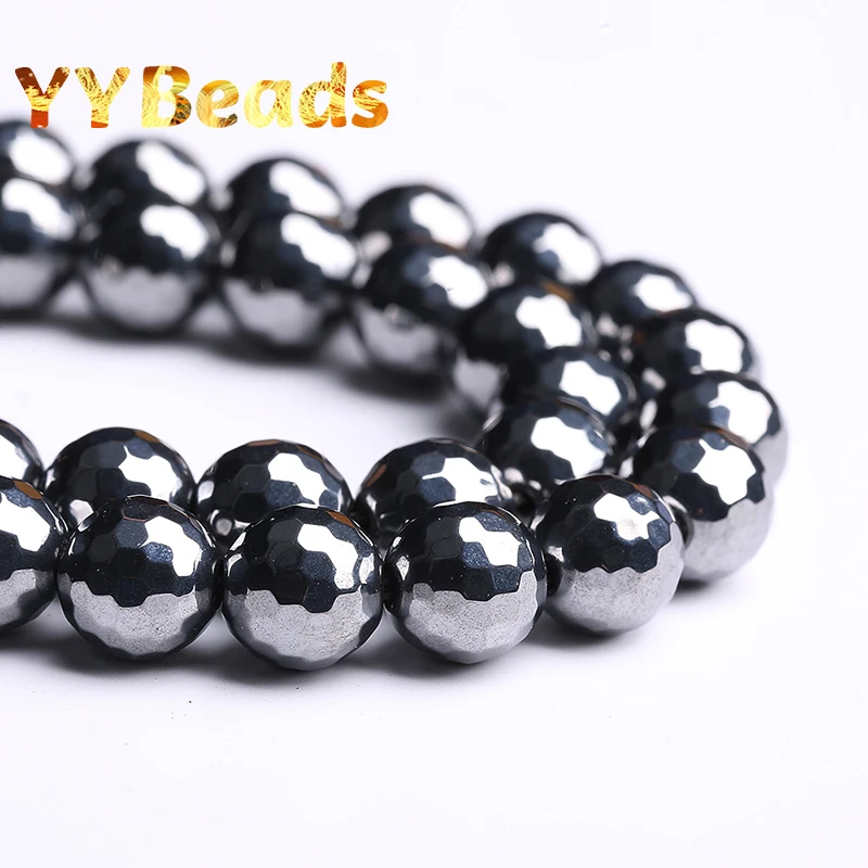 5A Quality Genuine Faceted Black Terahertz Stone Beads 128-face Loose Charm Beads For Jewelry Making Bracelet For Women 6 8 10mm
