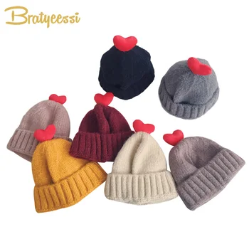 

Cute Winter Baby Beanie Red Heart Knitted Baby Hat Kids Cap for Girls Boys Elastic Warm Kids Hats
