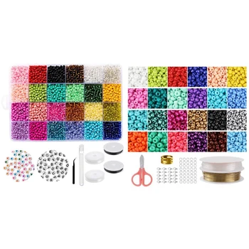 

1 Set 20 X 15 X 4.8Cm Jewelry Making Kit Beads & 1 Set 23 X 23 X 2.8Cm 6/0 Glass Seed Beads Small Pony Beads