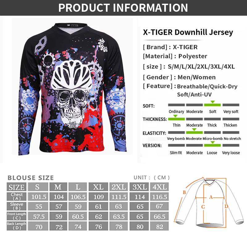 X-Tiger Bike DH рубашка с длинными рукавами нижние трикотажные изделия MTB велосипедная рубашка быстросохнущая спортивная одежда полиэстер майки для велоспорта