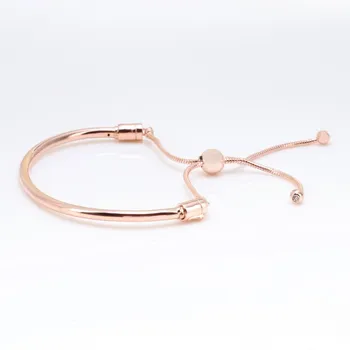 

Original 925 Sterling Silver Classic Rose Gold Self Adjusting Sliding Pan Bracelet Fit European Charm Bracelets Women Jewelry