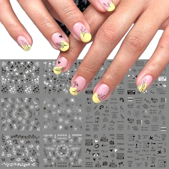 

Mixed Designs Leaf Nail Stickers Writing Letter Nail Art Water Transfer Decals Black White Tattoo Slider Decoration TRA1513-1524