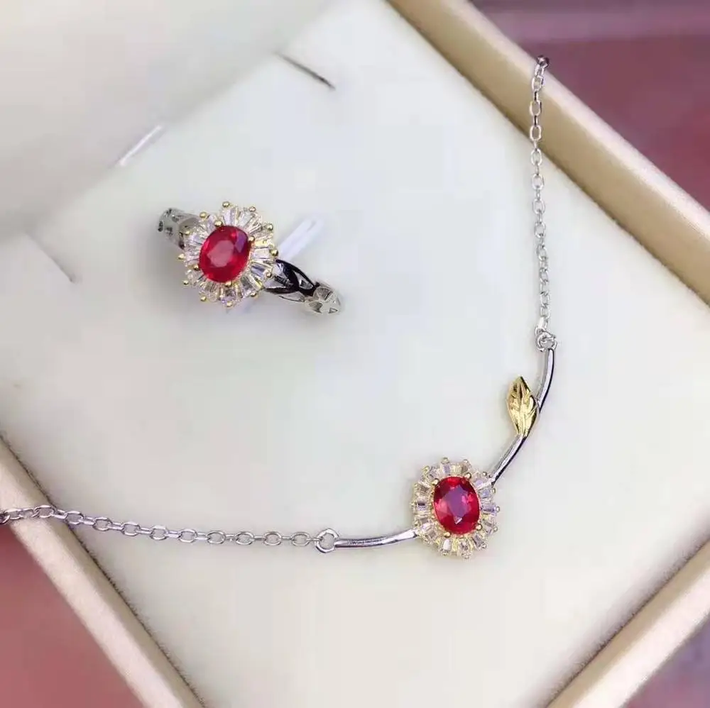 Jewelry set Natural Ruby Necklace Ring sets Women Jewelry