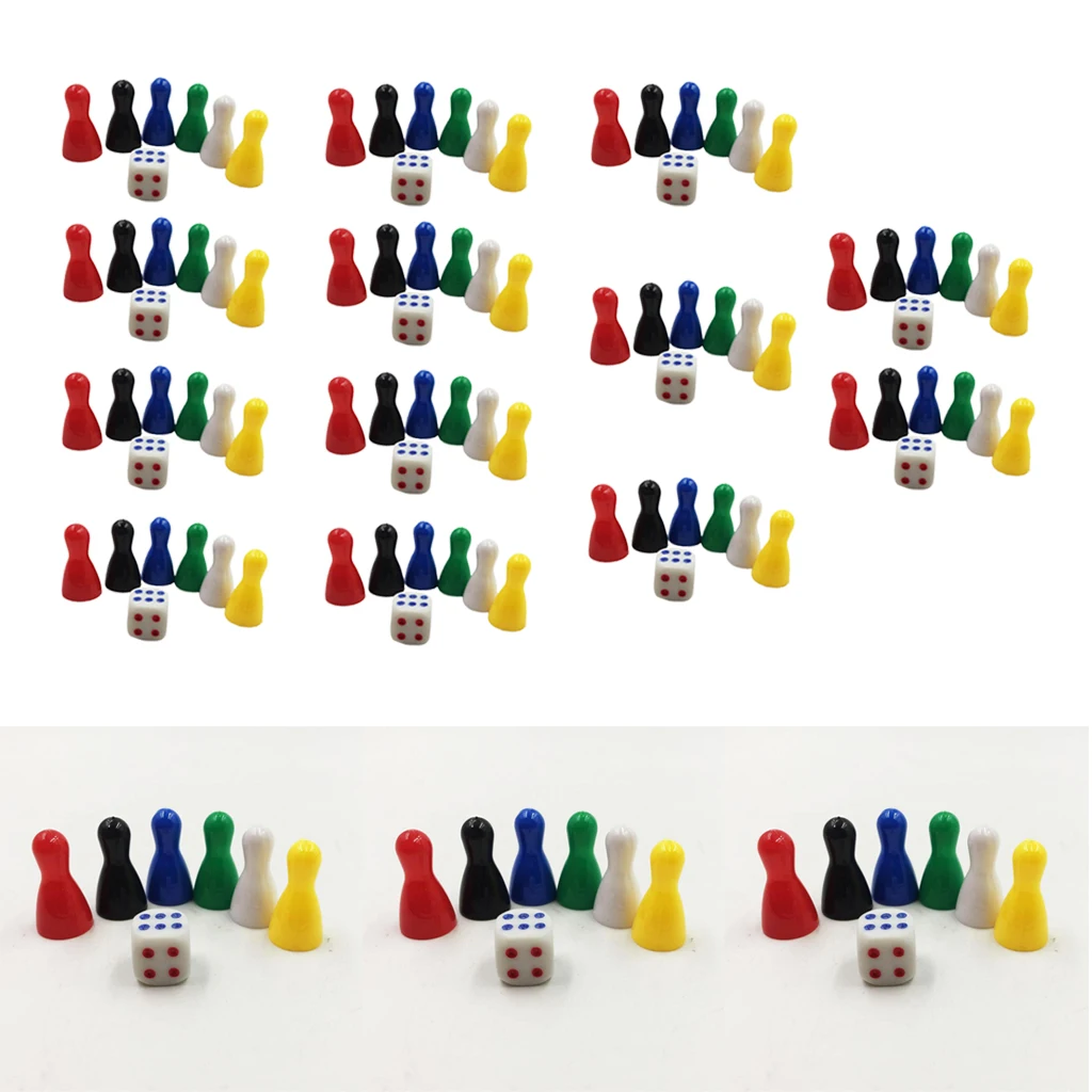 96 Pcs Colorful Pieces Pawn Chess Plastic Pieces &16 Pcs Dice Set for Board Card Games