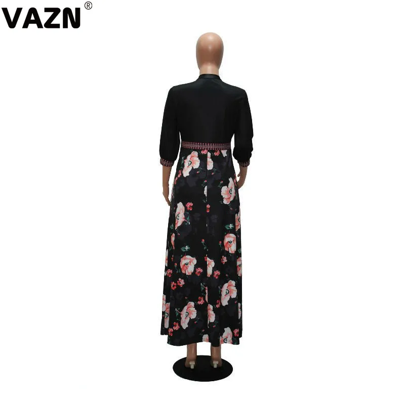 VAZN JLY1824, новинка, для молодых леди, для заметок, неопрятный, офисный, черный, прозрачный, с принтом, половина рукава, высокая талия, женское облегающее и расклешенное Макси платье