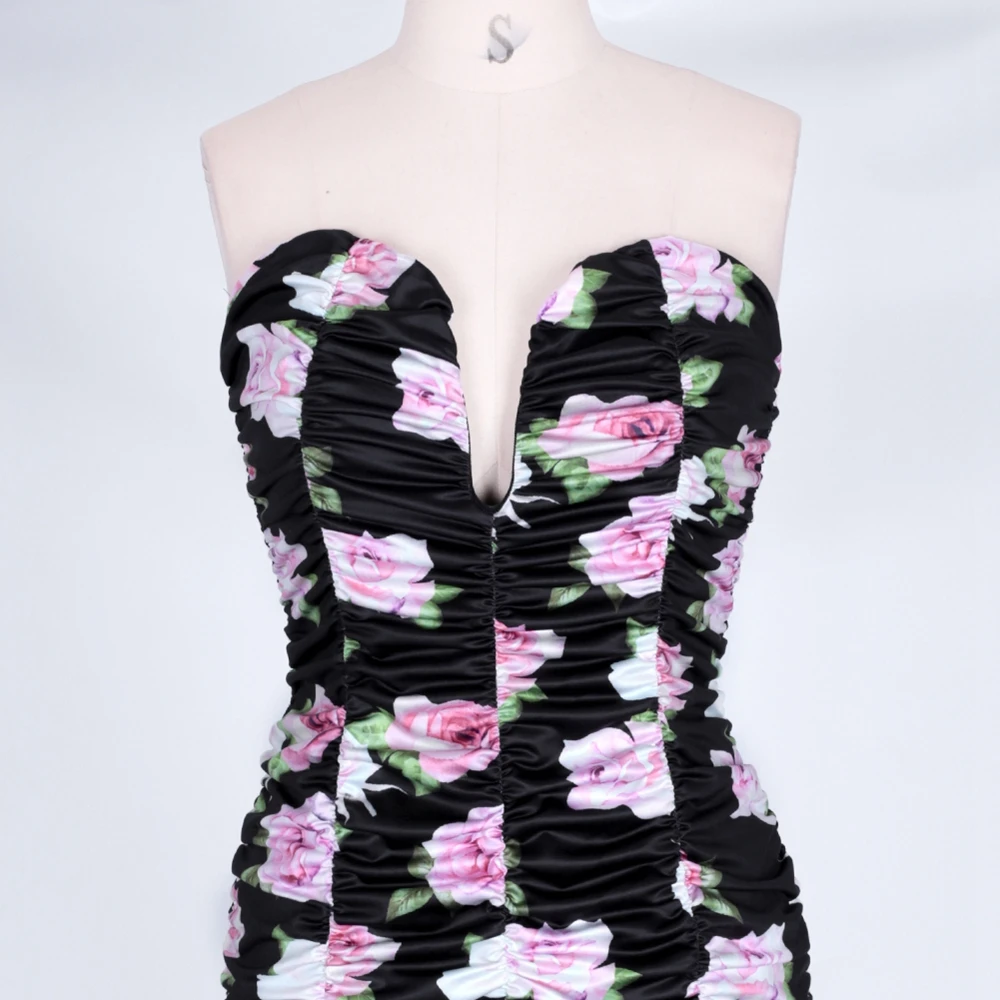 Ocstrade Stylor без бретелек без рукавов Мини печати жабо Bodycon платье HI1087