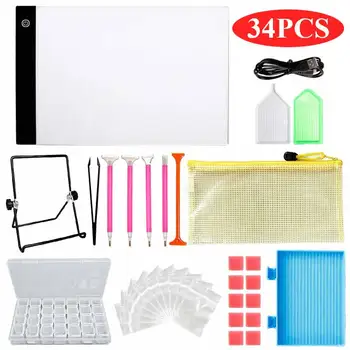 

NEW 34Pcs/Set DIY Ultra Thin A4 LED Light Pad Artist Light Box Table Tracing Drawing Board Pad Diamond Painting Embroidery Tools