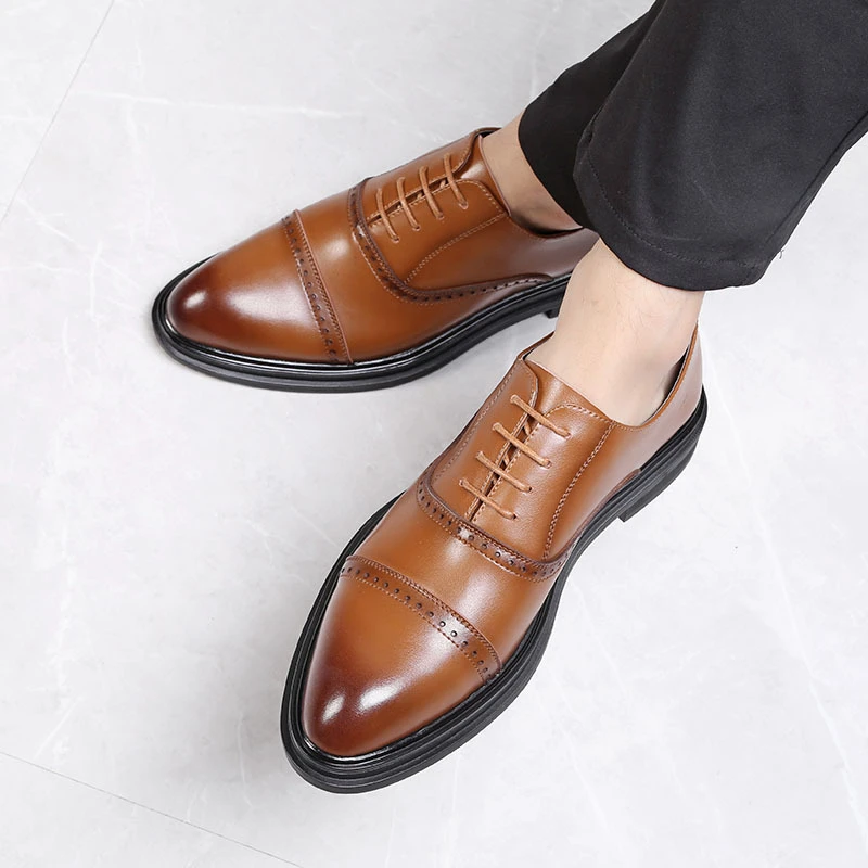Oxfords leather mens breathable casual dress shoes Clearance