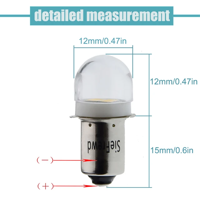 Ruiandsion Lampadina LED P13.5S 6-30V 200lm Non-Polare - Ricambio Universale Per Torce Ryobi, Milwaukee, DEWALT, Maglite (Confezione Da 5) - 4
