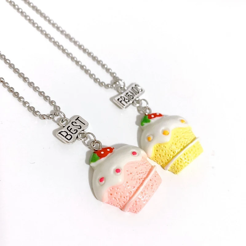 Детское ожерелье лучших друзей смола клубника торт кулон BFF 2 ювелирные изделия