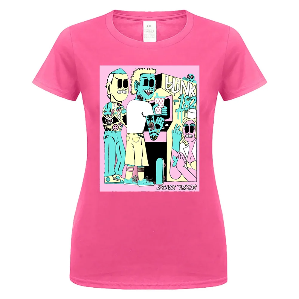women pink Blink 182 Tour Dallas Texas 2 августа Футболка стильная круглая футболка - Цвет: women pink