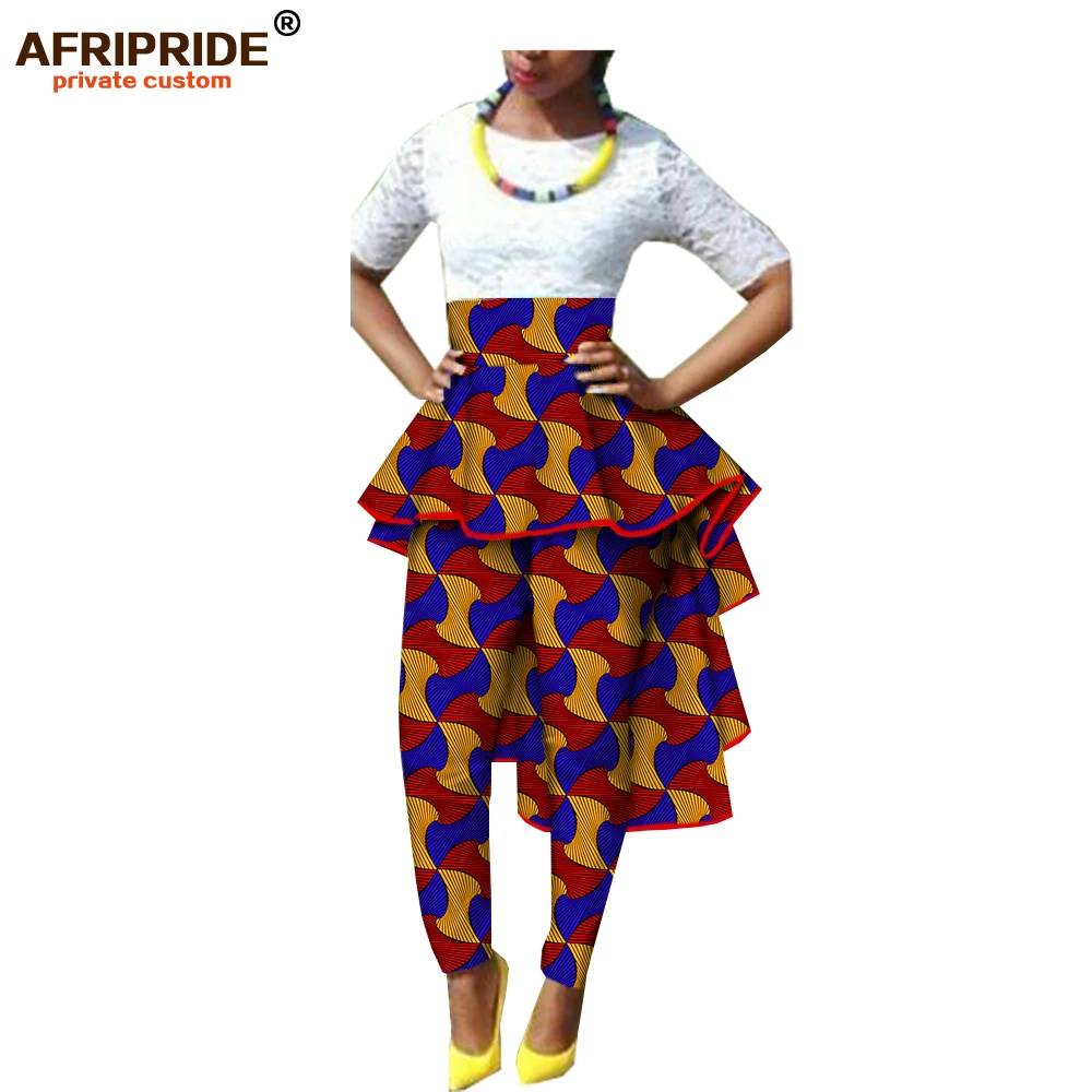 Осенние женские африканские брюки AFRIPRIDE, Индивидуальные Женские повседневные брюки длиной до щиколотки с оборками, батик, хлопок, A722110 - Цвет: 543-3