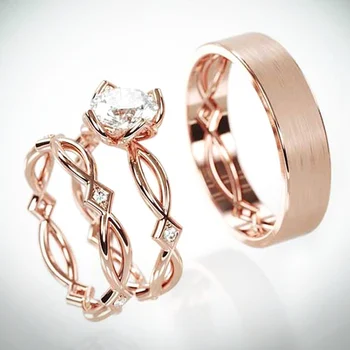 

Huitan 2020 New Coming 3PC Bridal Ring Sets Rose Gold Series Cirrus Twig Pattern Design Factory Direct Selling Engagement Rings