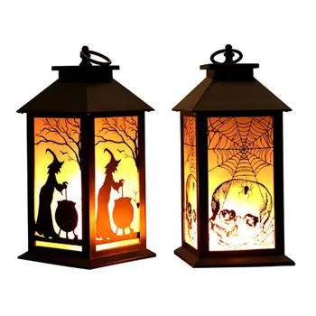 

Halloween Decoration Vintage Witch Skull LED Wind Light Flame Lamp Portable Lantern Props Bars Party Supplies