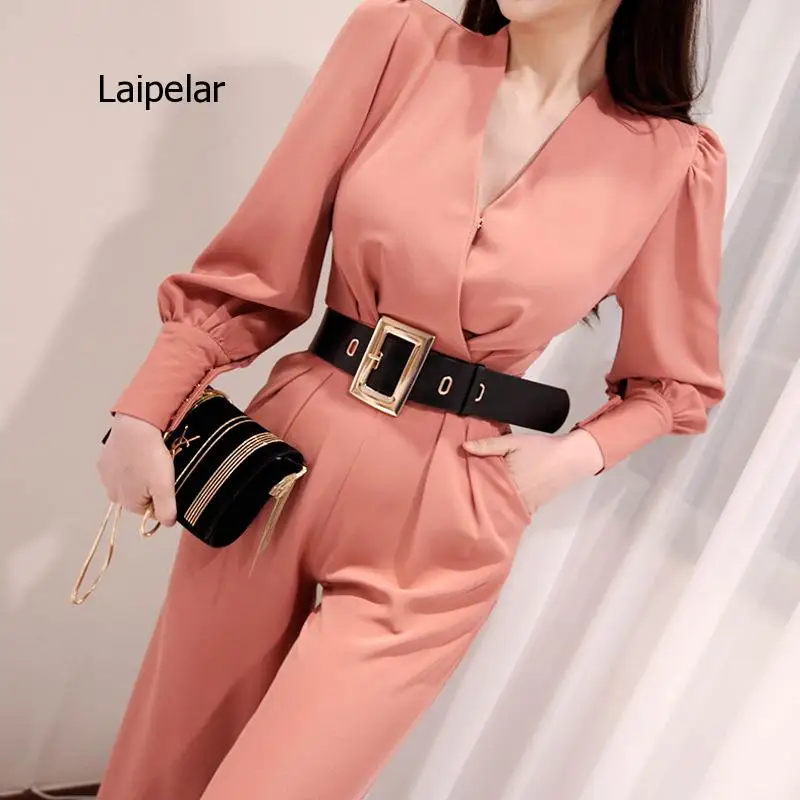Women's Clothing 2021 Autumn New Product Ol Professional Design High Waist Loose Wide Leg Pants Long Sleeve Jumpsuit Women