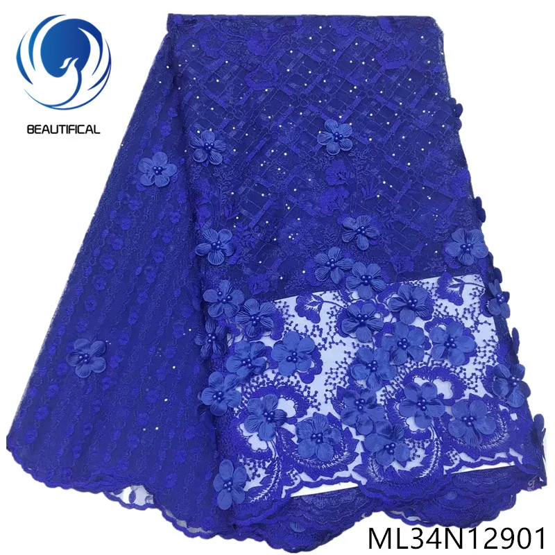

BEAUTIFICAL african lace fabrics 3d flowers tulle lace fabric with beads Top sale nigerian lace with stones for dress ML34N129