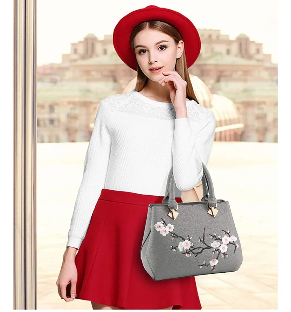 IKAIF NEW Flowers Embroidery Women Messenger Bag Cherry Blossoms Fashion Simple Popular Handbags Lady Female Brand Designer