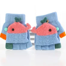 Детские зимние перчатки; детские перчатки с открытыми пальцами; откидная крышка для малышей; вязаные теплые варежки; детские варежки с рисунком Кита; мягкие От 4 до 8 лет