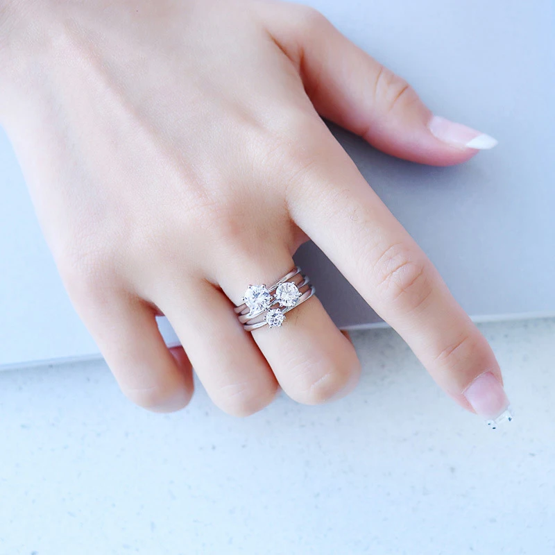 BOEYCJR 925 серебро 6 когтей 0.5ct/1ct/2ct/3ct F цвет Муассанит VVS обручальное кольцо с национальным сертификатом для женщин