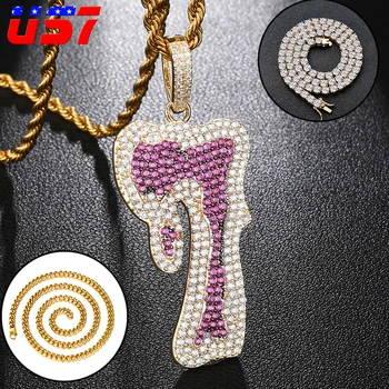 

US7 Cubic Zircon Number 7 Rapper Pendants Necklaces Men Copper White Crystal Shiny Necklace Hip Hop Tennis Chain Street Jewelry