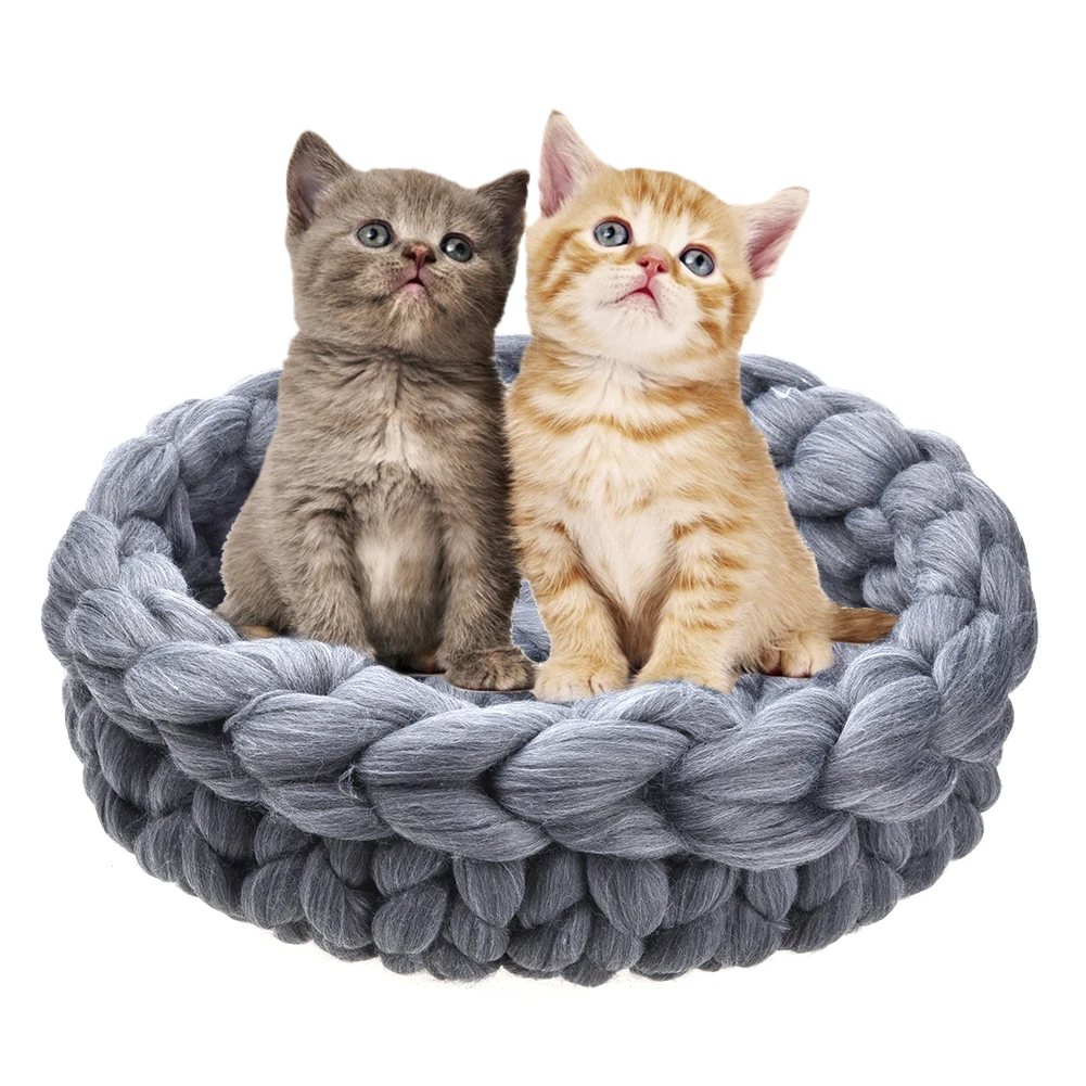 

Pet Dog Cat Supplies Hand Knitted Cat Basket Sleeping Bag Thick Woolen Cat Beds Cute Cat Bed Soft Warm Pet House Kennel