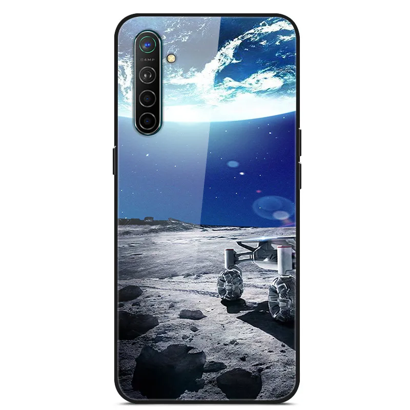 Светло-фиолетовый Чехол для Oppo Realme X2, чехол из закаленного твердого стекла для Oppo Realme XT X2 Pro, чехол, мягкий силиконовый бампер с принтом - Цвет: Светло-фиолетовый