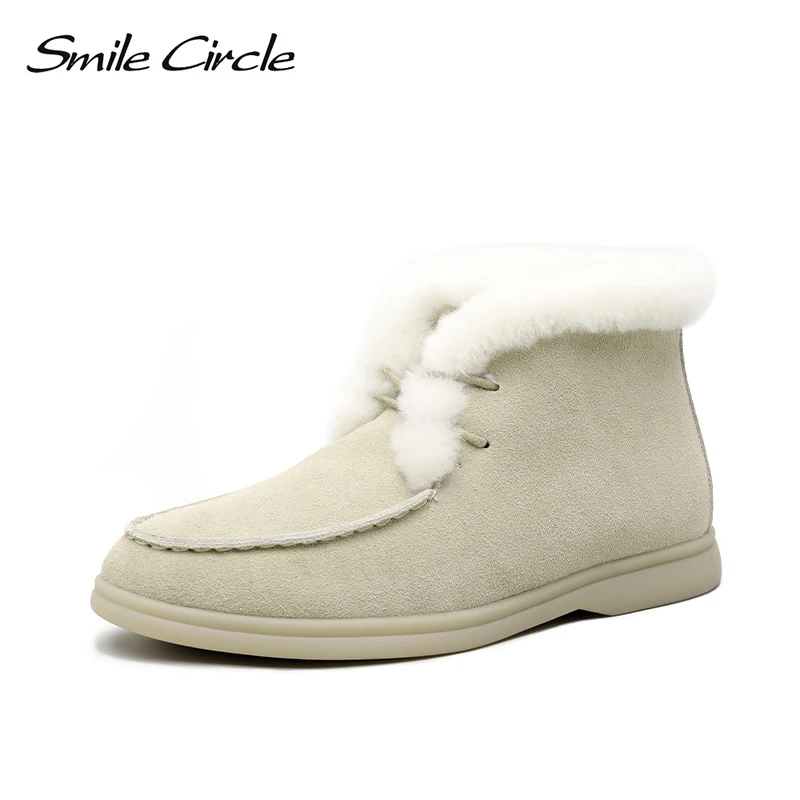 

Smile Circle Women Snow Boots Natural fur Genuine Leather Ankle Boots Winter Comfortable Flat Wool Boots Women Shoes