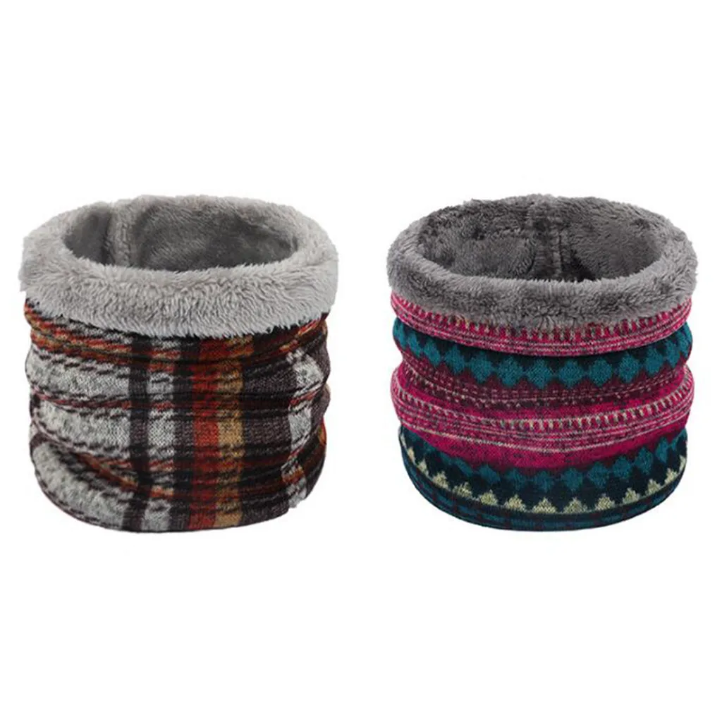 1Pc Winter Warm Brushed Knit Neck Warmer Unisex Contrast Color Neck Warmer Fleece Knitted Scarves Scarves Shawl Cowl scarf