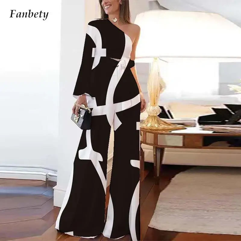 Женский Повседневный костюм из двух предметов блузка на одно плечо и брюки клеш с