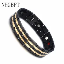 NHGBFT двойной браслет из гематита с золотыми полосками для мужчин, черный браслет из нержавеющей стали