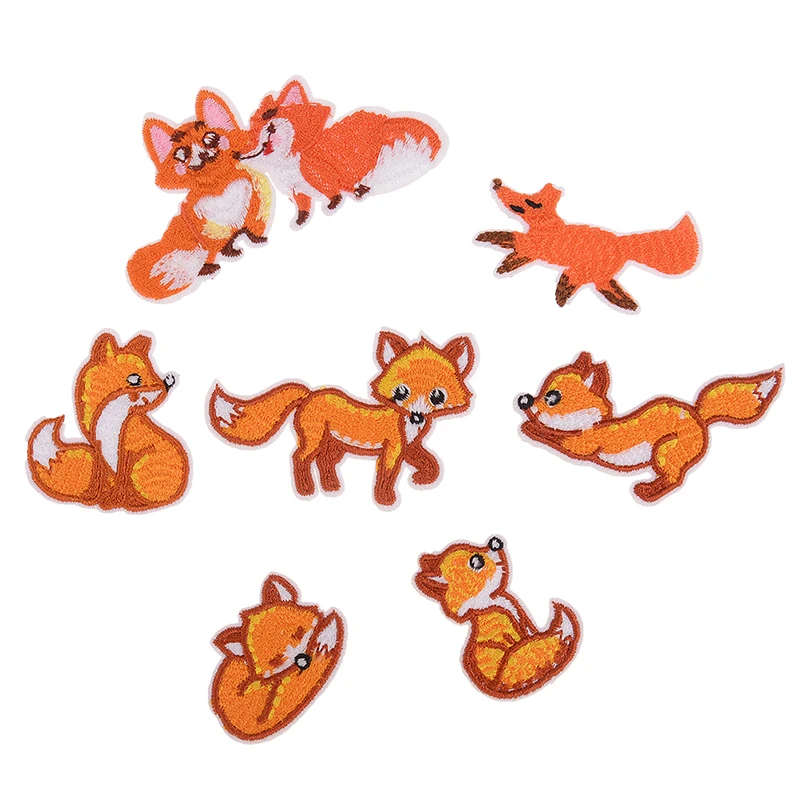 Orange Fox Patch Clothing DIY Embroidery Iron On Animal Patches For Clothes Girls Christmas Stickers Gifts