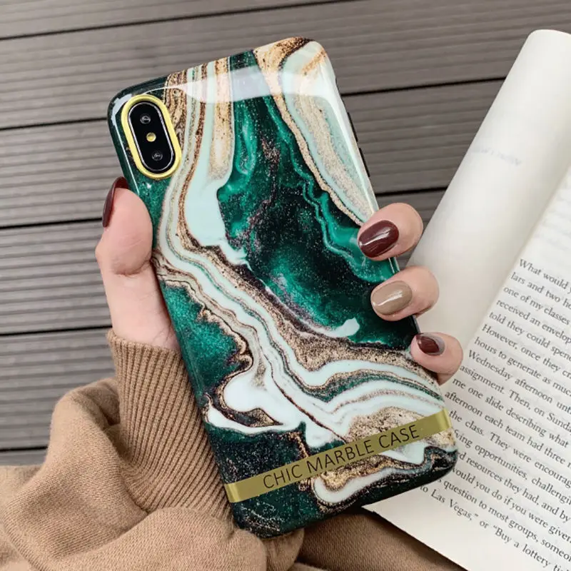 

Fashion Artistic agate marble gold bar Phone Case For iphone XS XR XS Max 6 6S 7 8 Plus Glossy soft silicon case Back cover capa