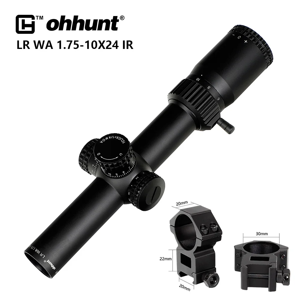 Ohhunt LR WA 1,75-10X24 ИК Компактный Охотничий Прицел Тактическое Стекло Травленая Сетка С Красной Подсветкой Башни Замок Сброс Прицел - Цвет: High Picatinny Rings