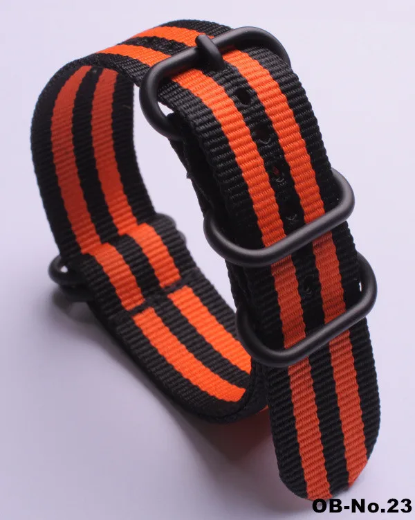 Нейлоновый ремешок для наручных часов NATO Army спортивный ремешок 18 мм 20 мм 22 мм 24 мм браслет для часов ZULU аксессуары для часов с черным кольцом пряжка - Цвет ремешка: 3 Black 2 Orange