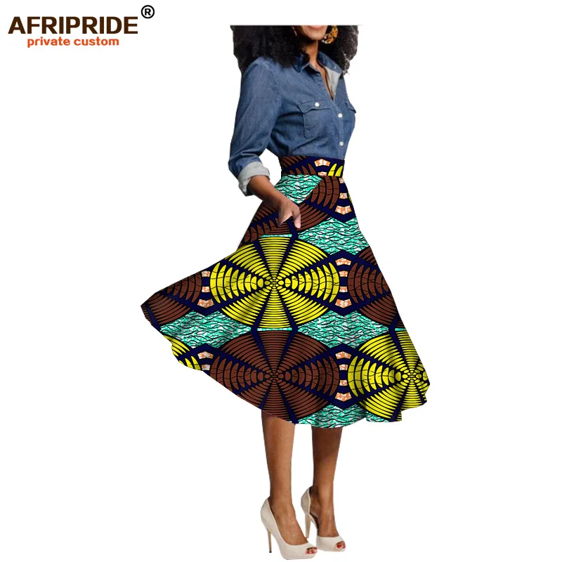 Юбки с принтом в африканском стиле для женщин, одежда до колена, повседневная юбка из чистого хлопка размера плюс, восковая одежда AFRIPRIDE A722703 - Цвет: 562