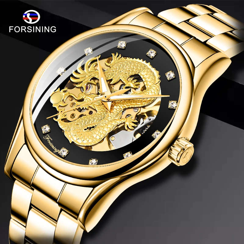 

Forsining Gold Dragon Automatic Mechanical Watch Casual Men Watches Stainless Steel Top Brand Luxury Business Fashion Watch Men