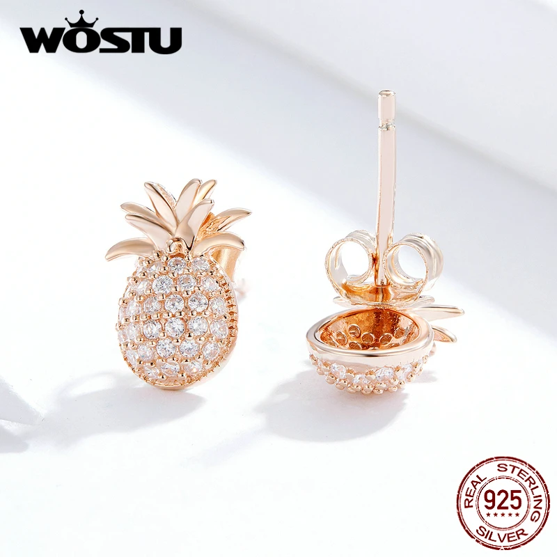 WOSTU Новое поступление Настоящее 925 пробы серебряные серьги с фруктами для женщин Горячая Мода Розовый цвет украшения в виде ананаса BKE803