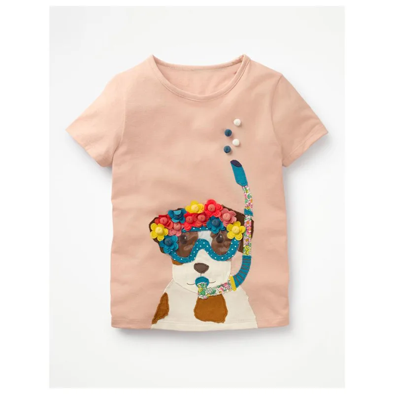 pink dog Летняя футболка для девочек; топы с героями мультфильмов для детей; хлопковые детские рубашки; От 2 до 12 лет; блузка для подростков; футболки для малышей; Верхняя одежда для малышей - Цвет: pink dog