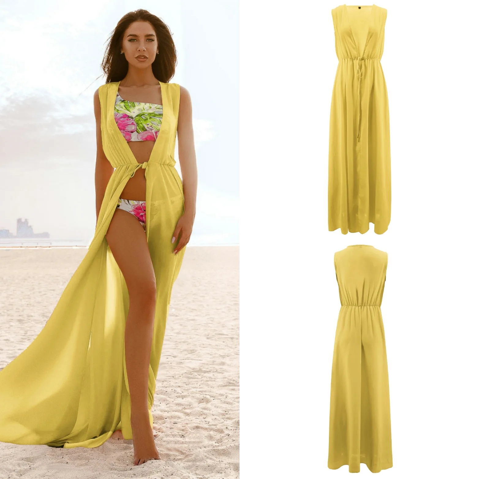 Swim Cover Up For Women Dresses Summer Beach Plus Size One-Piece Dress Has Unveiled New Cardigan Bikini Solid Acetate