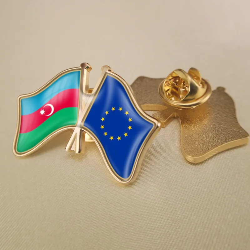 

European Union and Azerbaijan Crossed Double Friendship Flags Lapel Pins