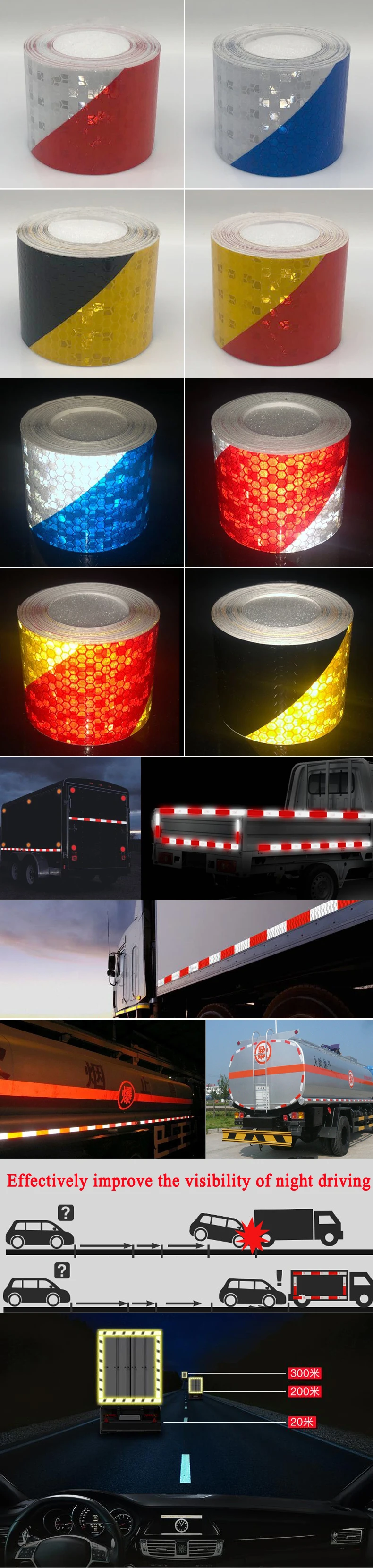 Car Reflective Tape Decoration Stickers Car Warning Safety Reflection Tape Film Auto Reflector Sticker miller safety harness