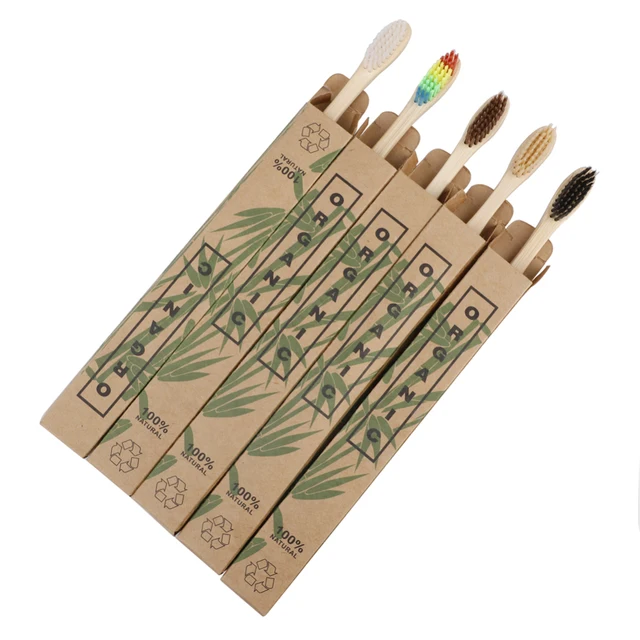 10pcs/Set Natural Pure Bamboo Toothbrush Soft-bristle Charcoal Square Wooden Handle Toothbrushes Dental Care Tools 2
