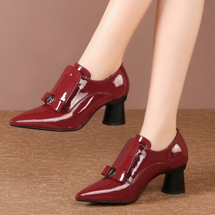 

2019 Autumn & Winter Hot Selling Fashion Pointed Chunky-Heel Semi-high Heeled Solid Color Simple Commuting Women's Fashion Ankle
