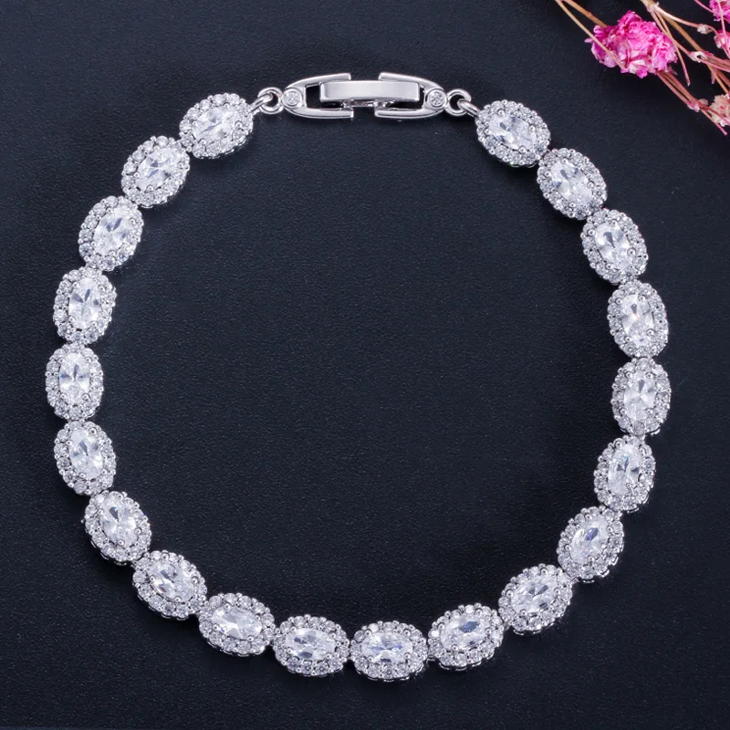 Pulseiras Pera-Cubic Zirconia Oval para Mulheres, Jóias