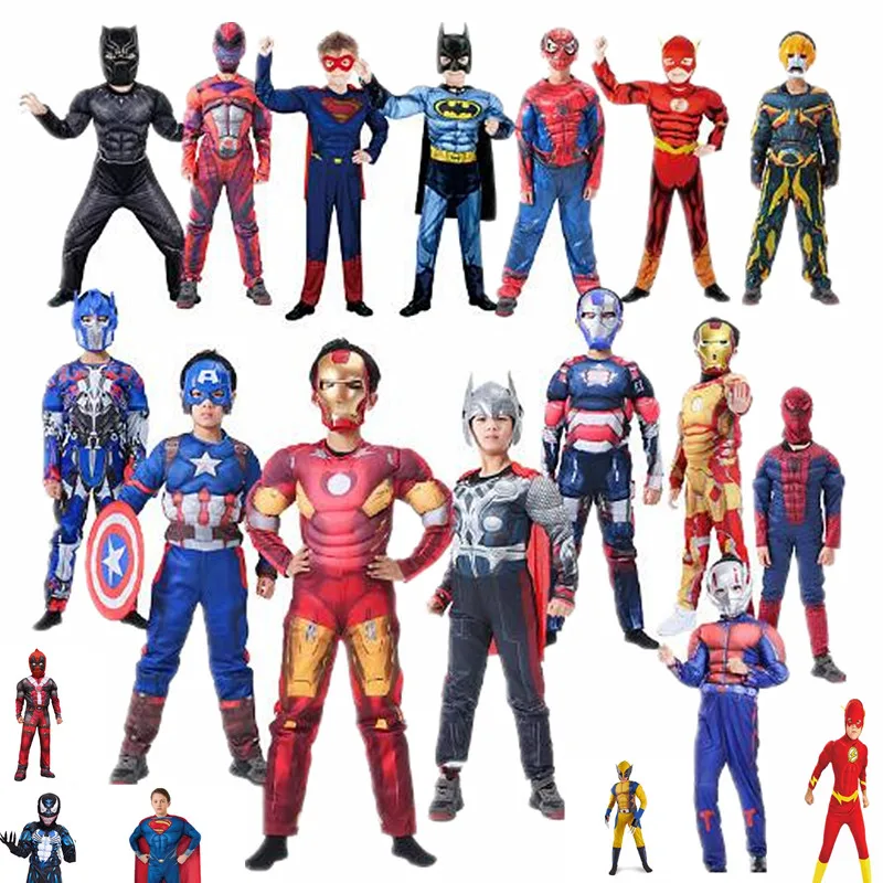 

Halloween Child Muscle Superhero Costume, Superman Flash Panther Iron Man Heroine Cosplay Christmas Costume